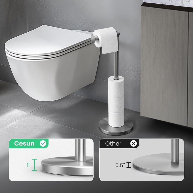 Cesun Toilet Paper Holder Stand Free Standing, Sliver Toilet Paper Storage with Heavy Weighted Base, Bathroom Stainless Steel Toilet Paper Roll Holder, Non-Slip, Sliver - Image 3